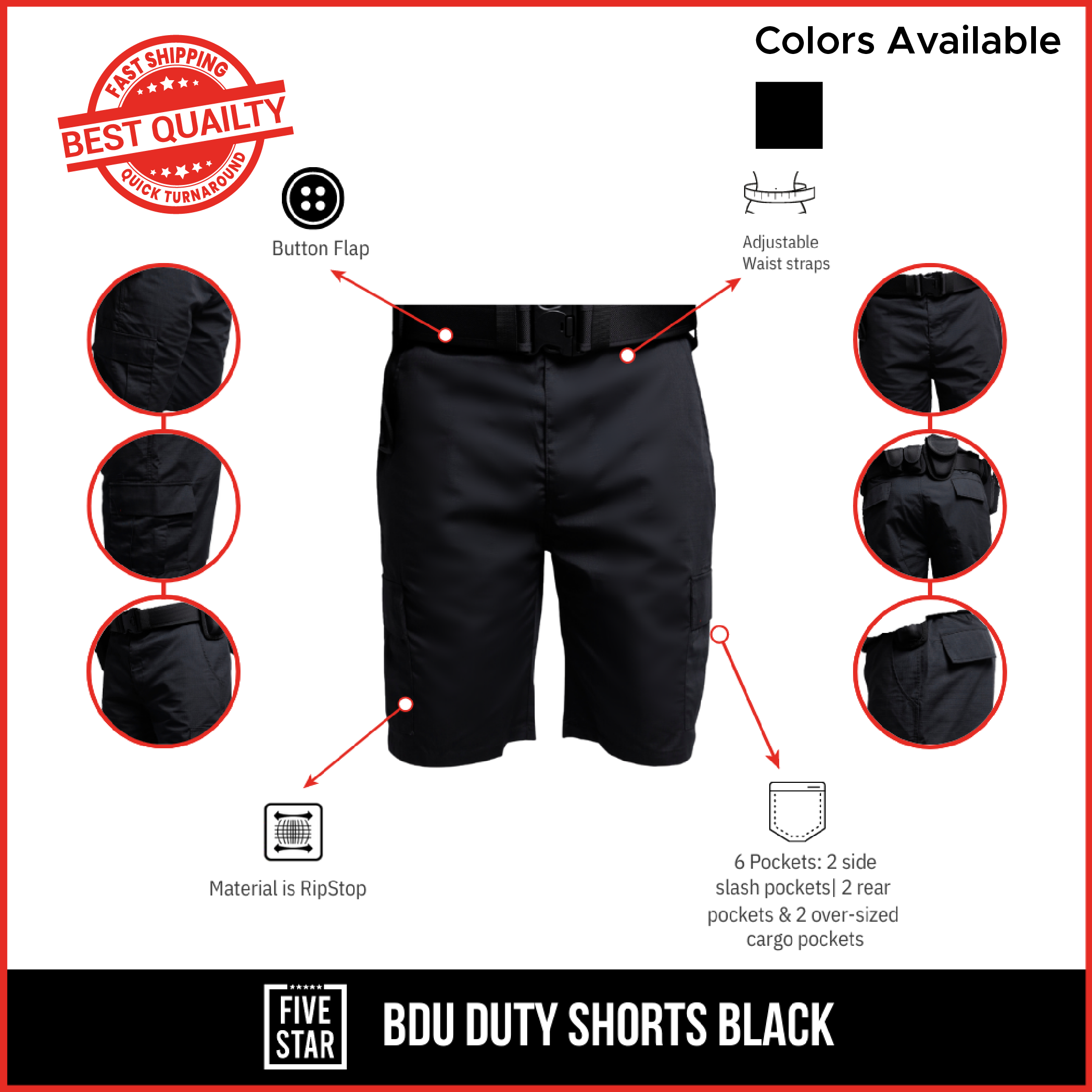 Buy Premium Five Star BDU Tactical Security Guard Duty Shorts