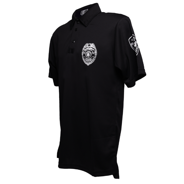 Angular-Right Polyester Polo Shirt with Security Badge Print